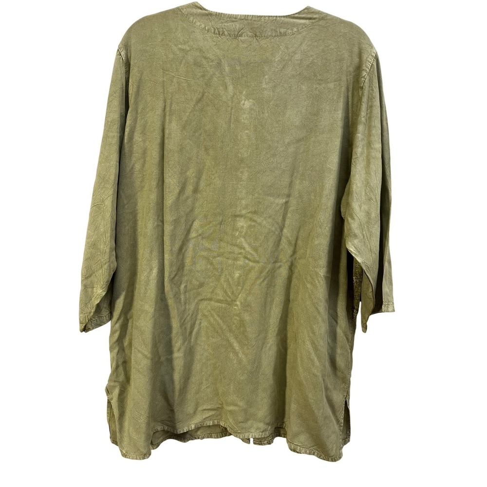 Embroidered Tunic OS Bohemian Olive Green Gold Soutache Top - Picture 3 of 5